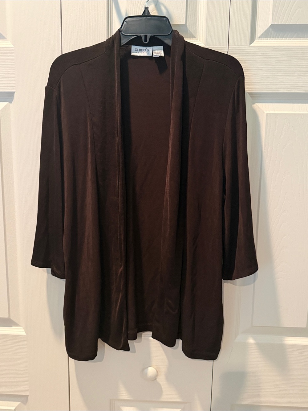 # Chico's Travelers XL (Sz 3) Brown Slinky Open 3/4 Sleeved Cardigan